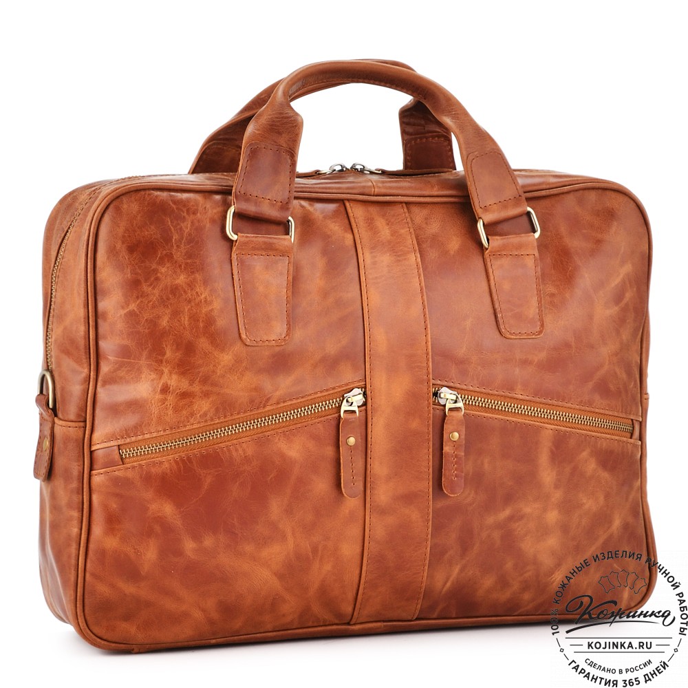 Кожаная деловая сумка "Окленд нью" (рыжий антик)